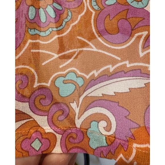 BEBE Cover Up Size XS Multi Color 100% Silk Tunic Top Sheer Boho V Neck Beaded - Picture 9 of 9